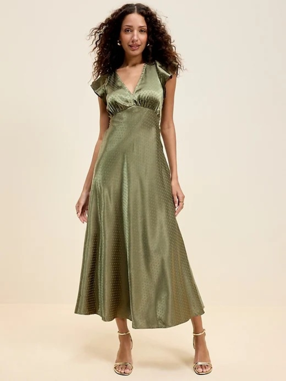 Old Navy Olive Green Satin Maxi Dress